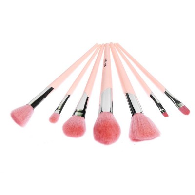 7 piece cheap pink makeup brush set with angled ferrule